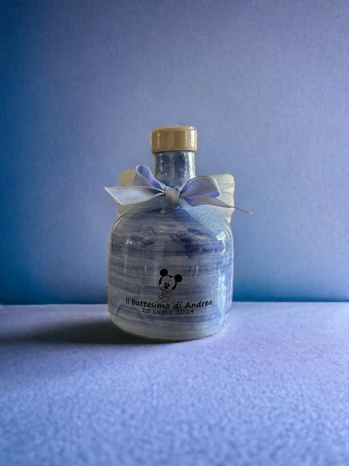 CUSTOMIZABLE FAVOR - PASTEL BLUE AMPHORA OF 250 ML AND 500 ML WITH EXTRA VIRGIN OLIVE OIL