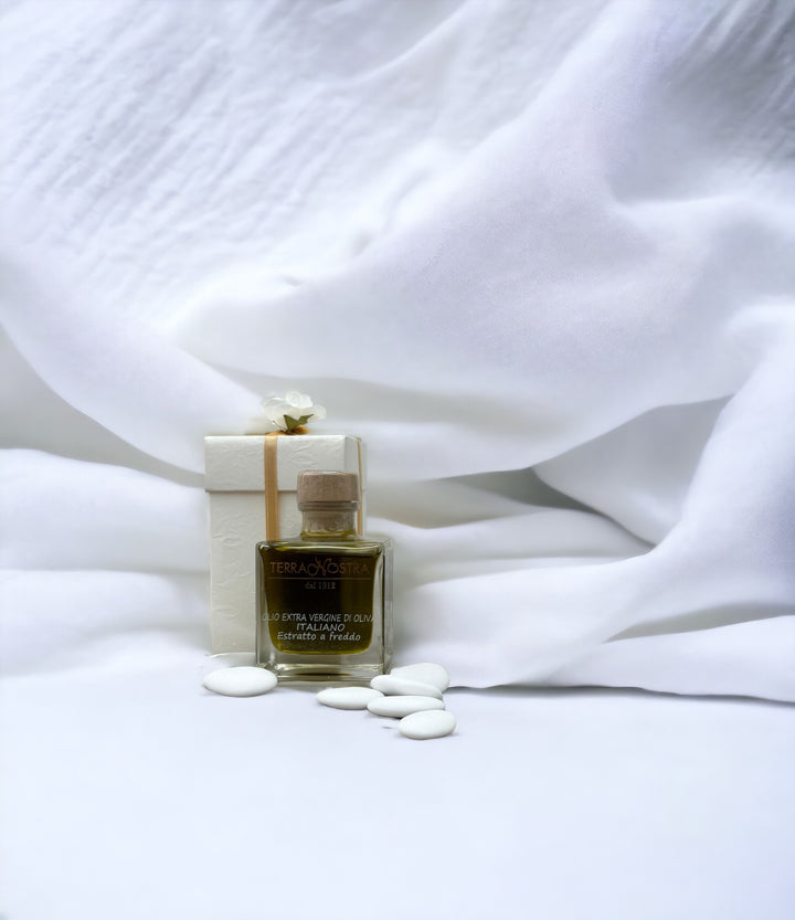 BOMBONIERA PERSONALIZZABILE PER OGNI OCCASIONE - BOTTIGLIA DA 100 ML CON SCATOLA CON OLIO EXTRAVERGINE D&