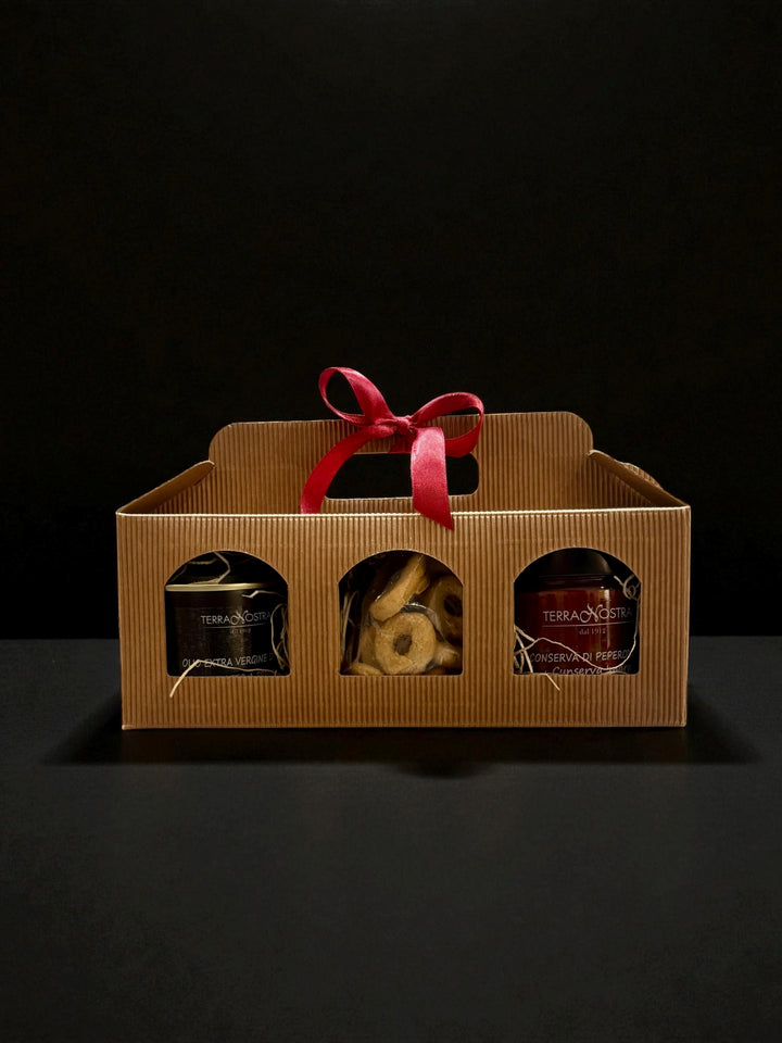 CONFEZIONE TARALLI, OLIO EVO INTENSO E VASETTO TIPICO